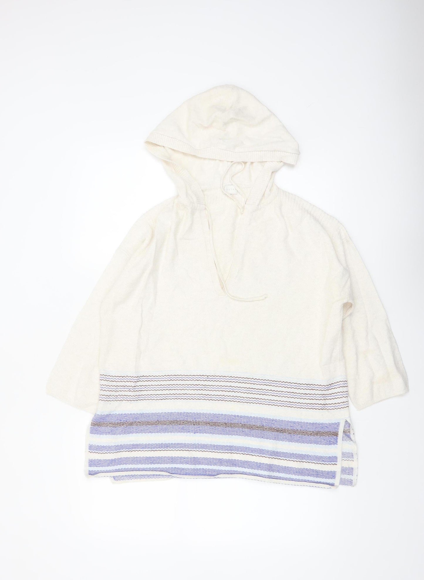 Poetry Women Ivory Hooded Jumper UK 8/10 100% Cotton Striped Pullover