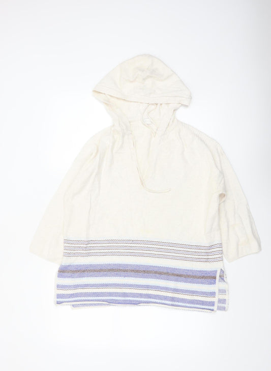 Poetry Women Ivory Hooded Jumper UK 8/10 100% Cotton Striped Pullover