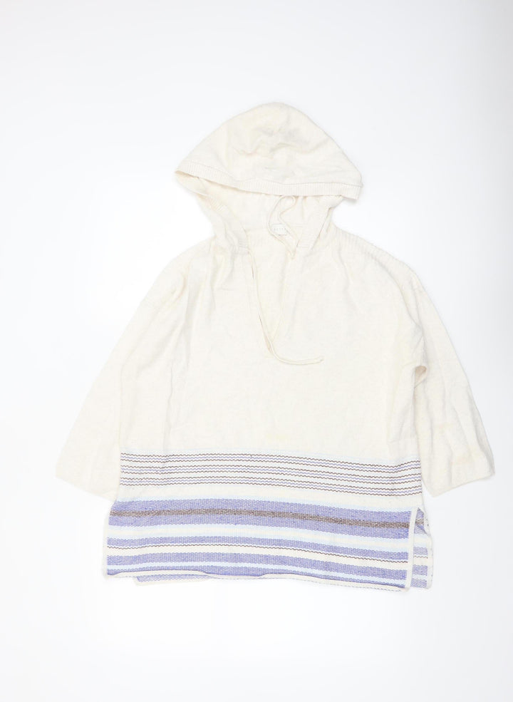 Poetry Women Ivory Hooded Jumper UK 8/10 100% Cotton Striped Pullover