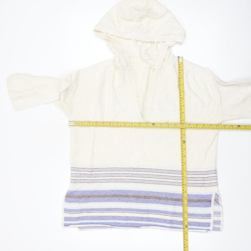 Poetry Women Ivory Hooded Jumper UK 8/10 100% Cotton Striped Pullover