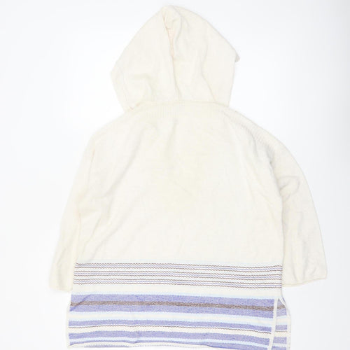 Poetry Women Ivory Hooded Jumper UK 8/10 100% Cotton Striped Pullover