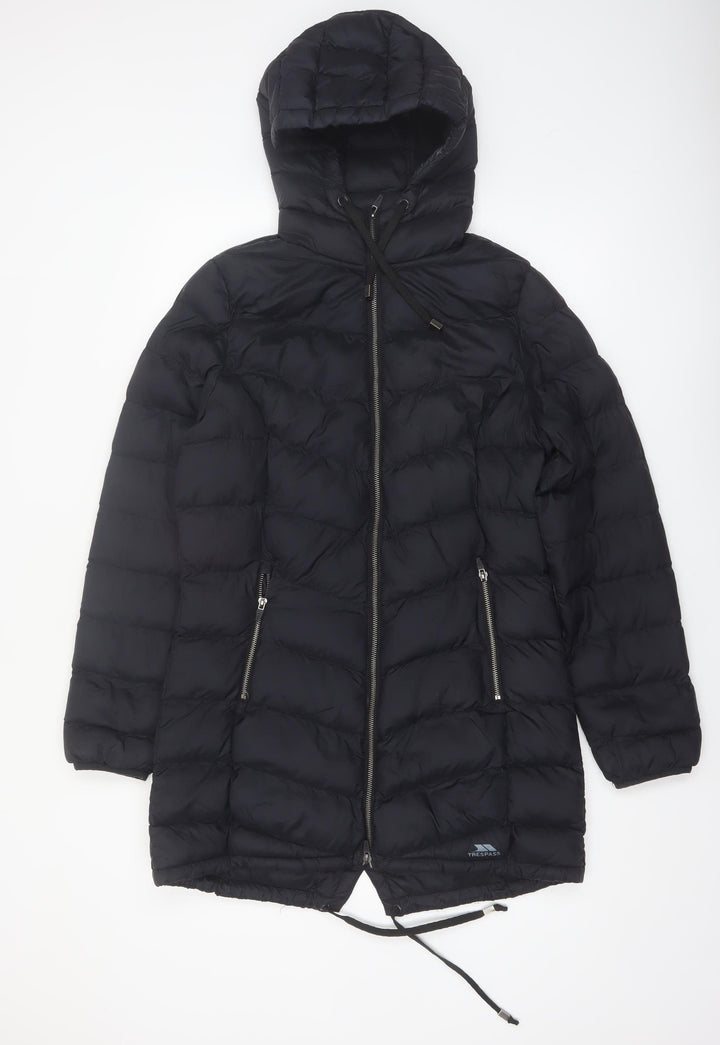 Trespass Womens Black Long Hooded Puffer Coat Size S
