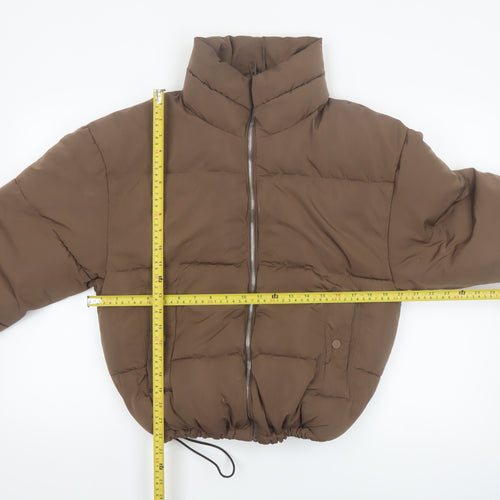 Pull & Bear Womens Brown Puffer Jacket S Quilted Cropped Winter Coat