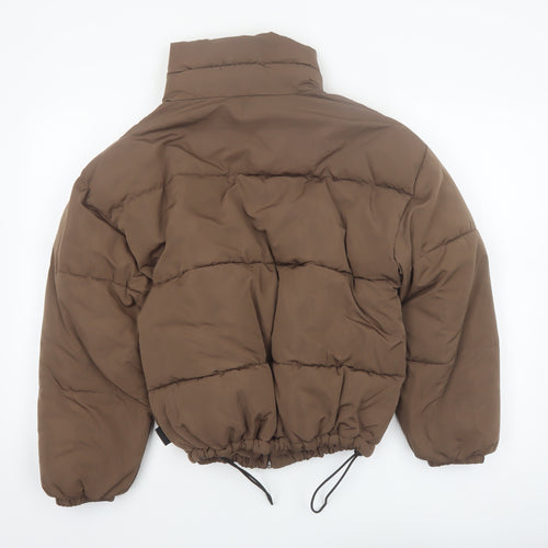 Pull & Bear Womens Brown Puffer Jacket S Quilted Cropped Winter Coat