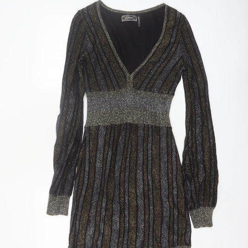 Guess Women's Black Metallic Stripe Bodycon Party Dress Size S