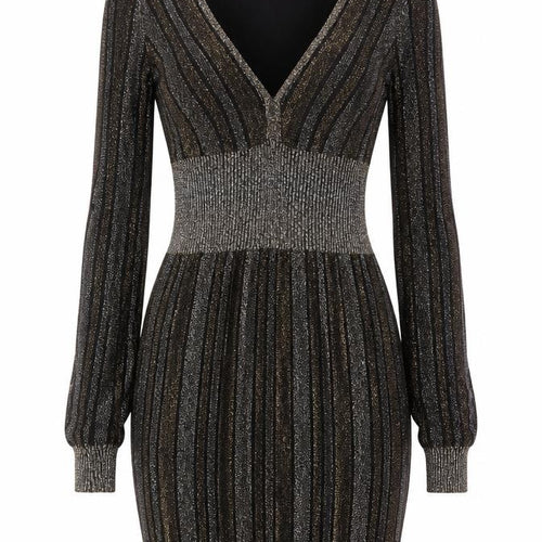 Guess Women's Black Metallic Stripe Bodycon Party Dress Size S