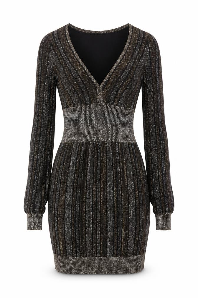 Guess Women's Black Metallic Stripe Bodycon Party Dress Size S