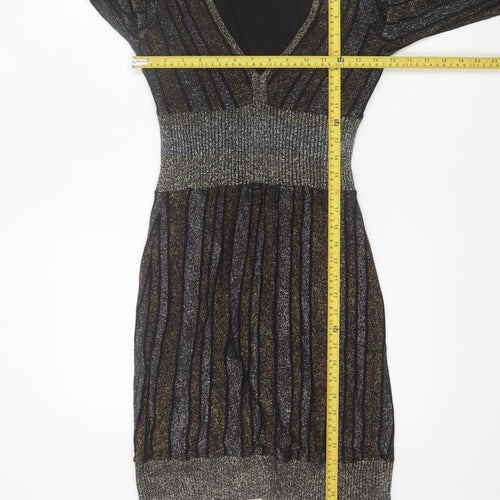 Guess Women's Black Metallic Stripe Bodycon Party Dress Size S