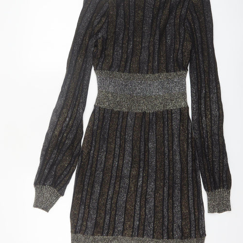 Guess Women's Black Metallic Stripe Bodycon Party Dress Size S
