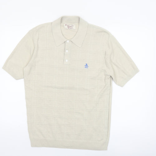 Original Penguin Mens Beige Cotton Short Sleeve Polo Shirt M
