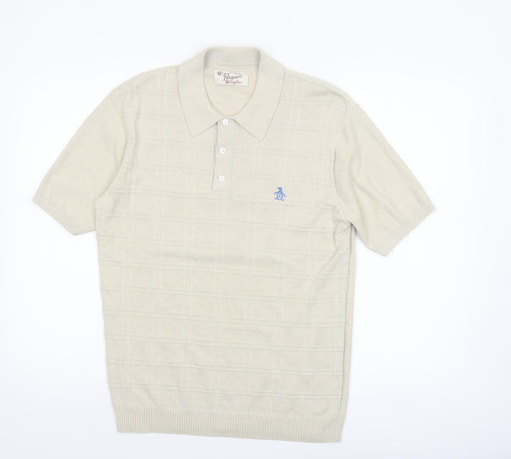 Original Penguin Mens Beige Cotton Short Sleeve Polo Shirt M