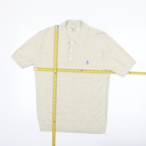 Original Penguin Mens Beige Cotton Short Sleeve Polo Shirt M