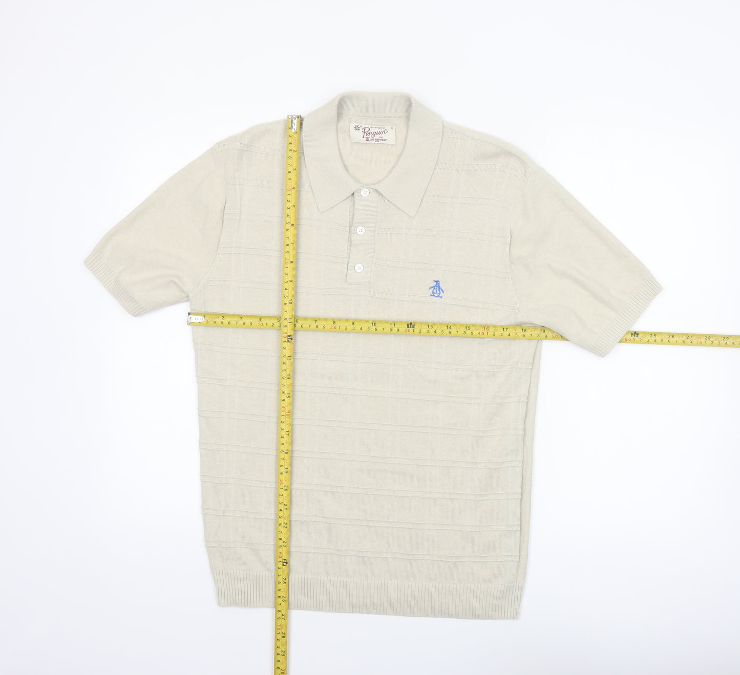 Original Penguin Mens Beige Cotton Short Sleeve Polo Shirt M