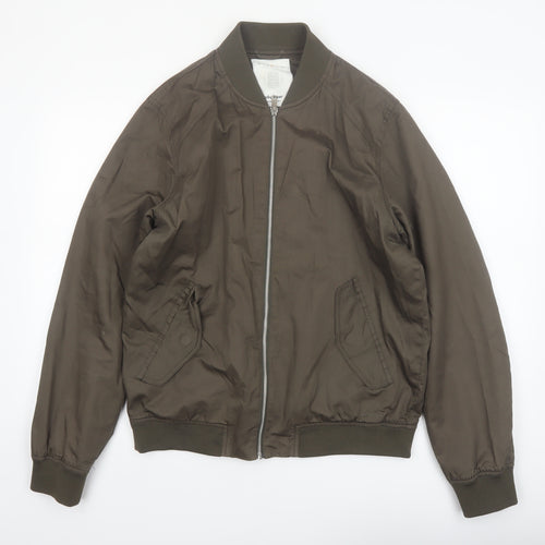 Elvine Men's Brown Bomber Jacket Size L Cotton Casual Zip Up