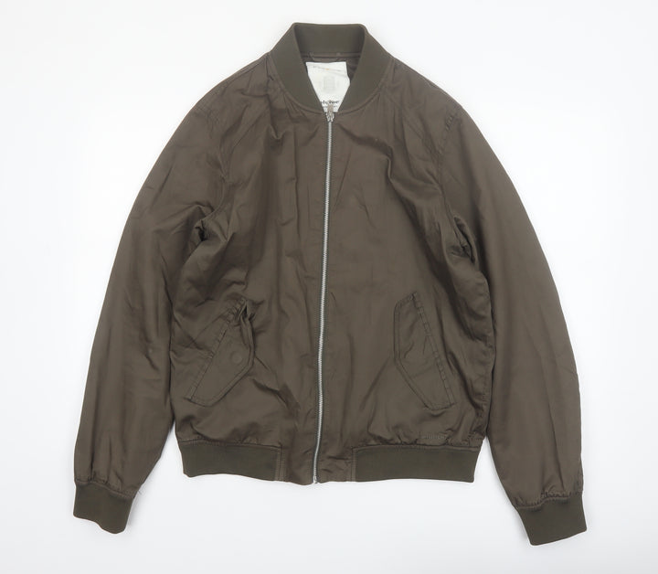 Elvine Men's Brown Bomber Jacket Size L Cotton Casual Zip Up