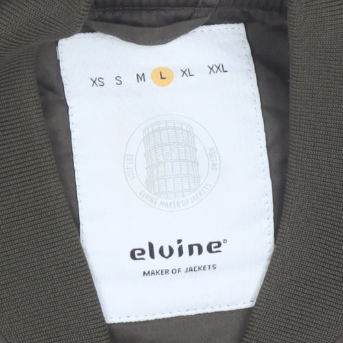Elvine Men's Brown Bomber Jacket Size L Cotton Casual Zip Up
