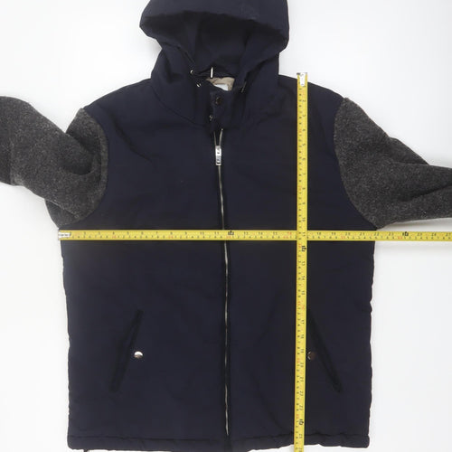 Reiss Men's Blue Wool Blend Hooded Bomber Jacket L