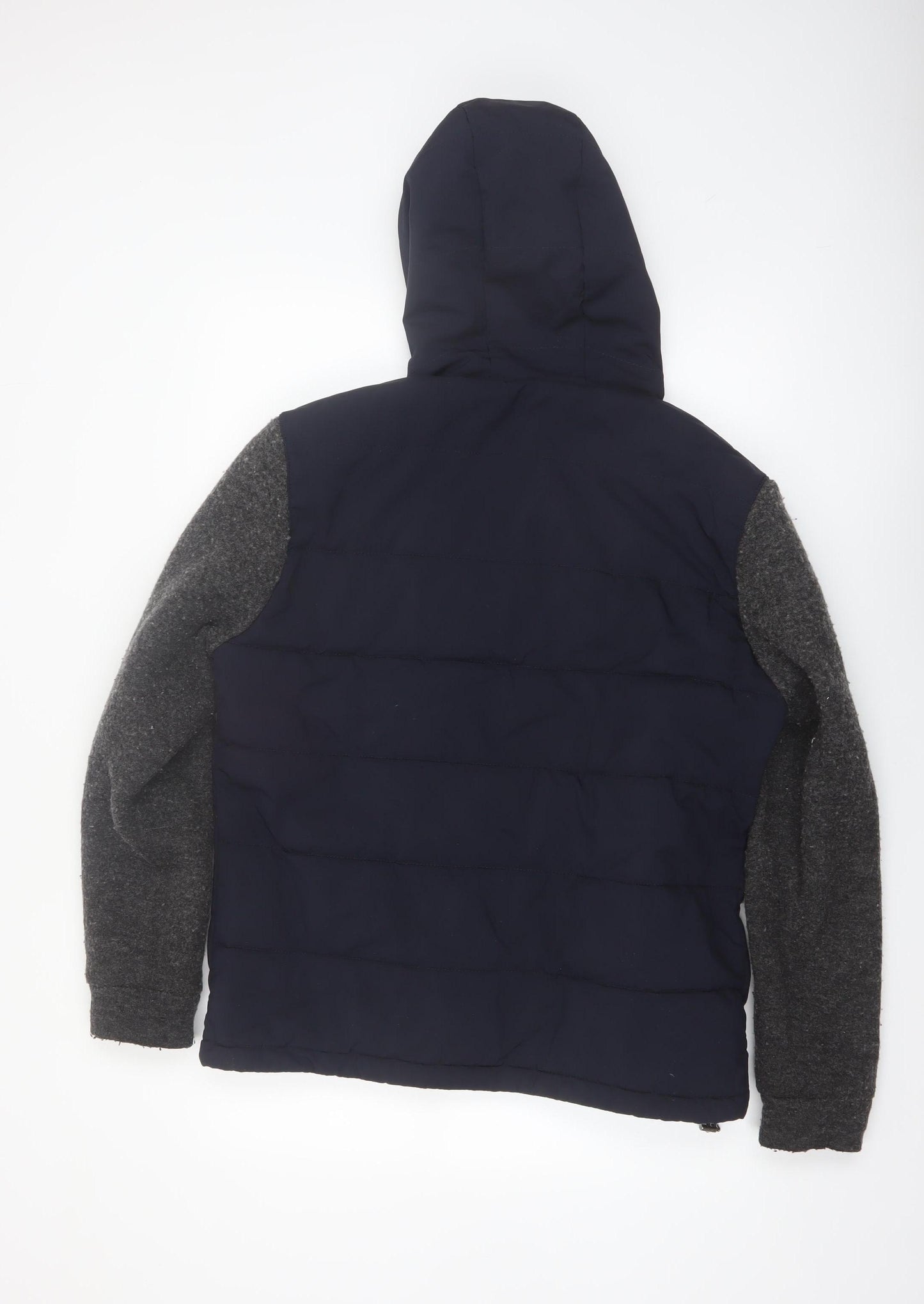 Reiss Men's Blue Wool Blend Hooded Bomber Jacket L