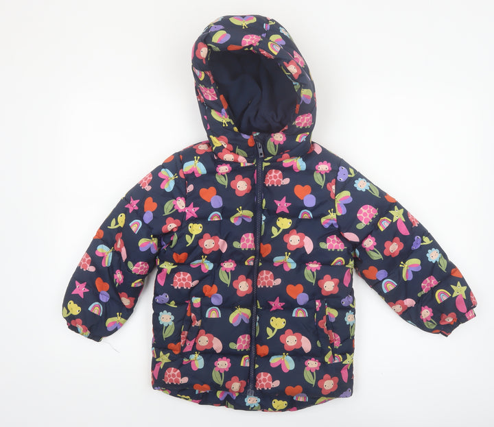 Next Girls Multicoloured Animal Print Puffer Jacket 5-6 Years Hooded Winter Coat