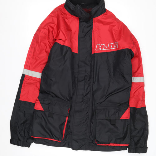 HJC Mens XL Black Red Motorcycle Jacket Reflective Nylon Windproof