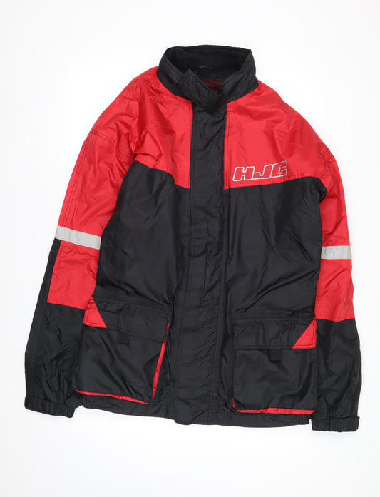 HJC Mens XL Black Red Motorcycle Jacket Reflective Nylon Windproof