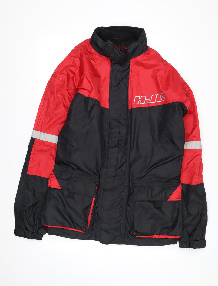 HJC Mens XL Black Red Motorcycle Jacket Reflective Nylon Windproof