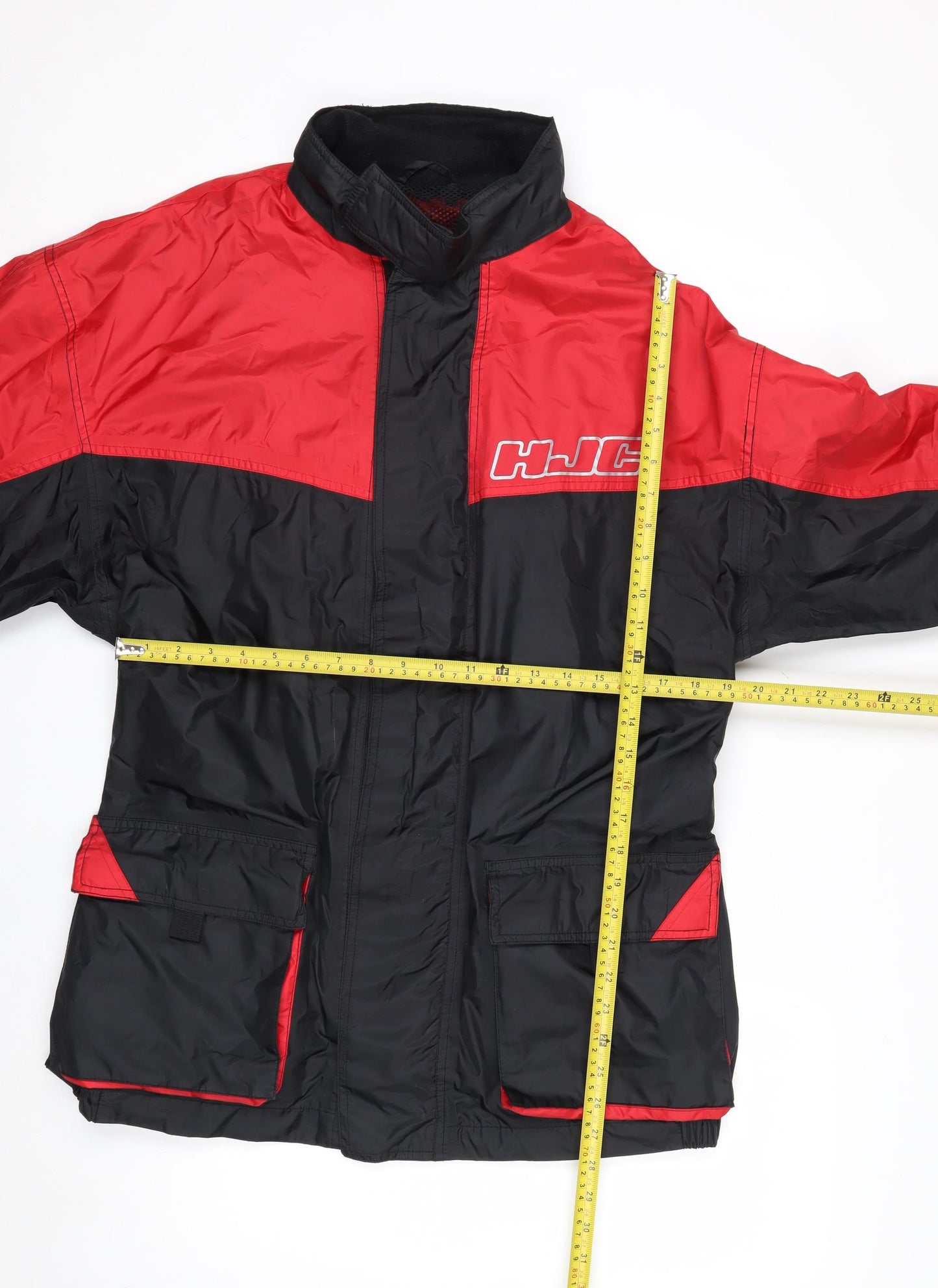 HJC Mens XL Black Red Motorcycle Jacket Reflective Nylon Windproof