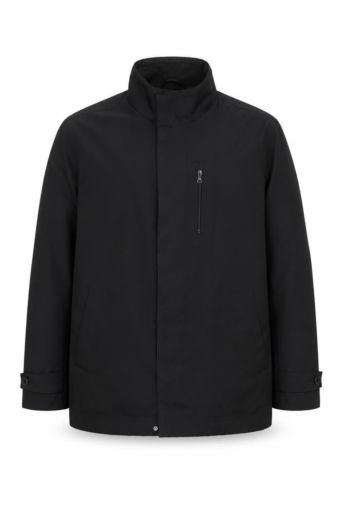 Front view of Marks & Spencer Men's Black Waterproof Mid-Length Coat, size M