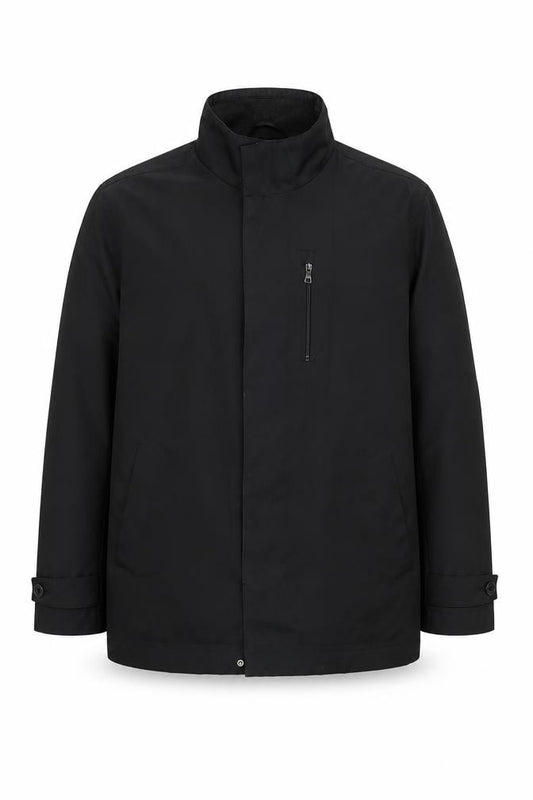 Front view of Marks & Spencer Men's Black Waterproof Mid-Length Coat, size M