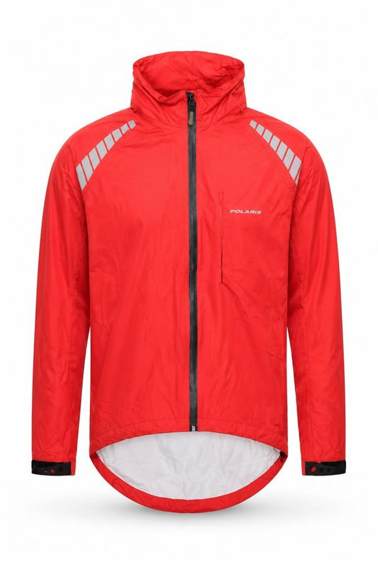 Front view of Polaris Men's Red Small Windproof Cycling Jacket Waterproof Lightweight