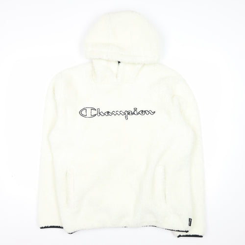 Champion Women’s Ivory Hooded Pullover Sweatshirt Size L Fleece Lined