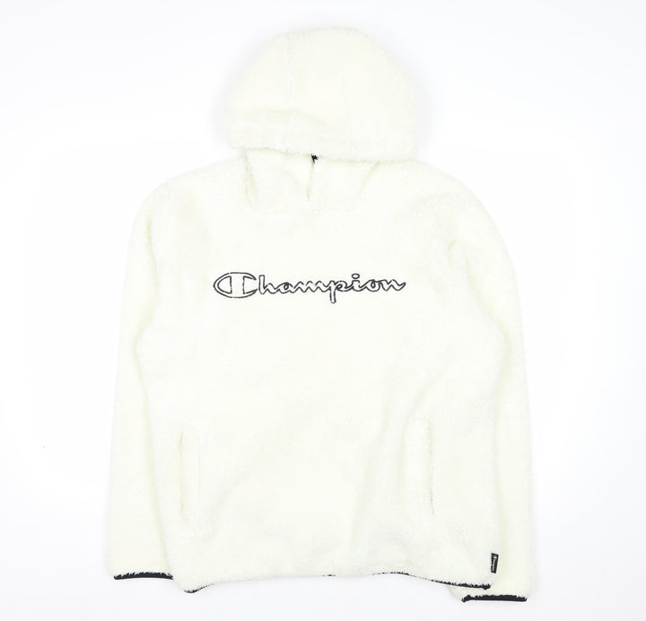 Champion Women’s Ivory Hooded Pullover Sweatshirt Size L Fleece Lined