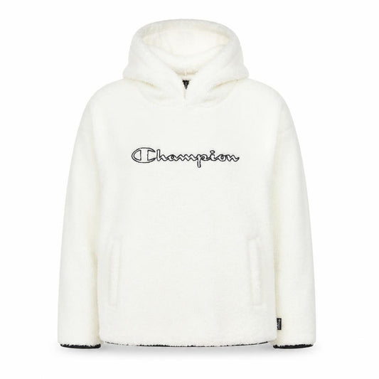 Front view of Champion Women’s Ivory Hooded Pullover Sweatshirt, size L, Fleece Lined