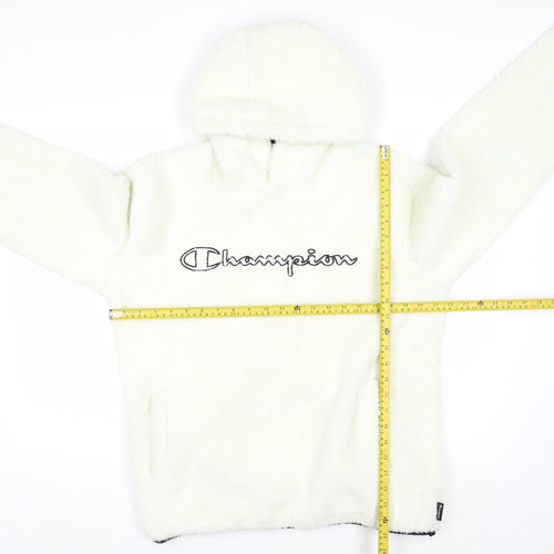 Champion Women’s Ivory Hooded Pullover Sweatshirt Size L Fleece Lined