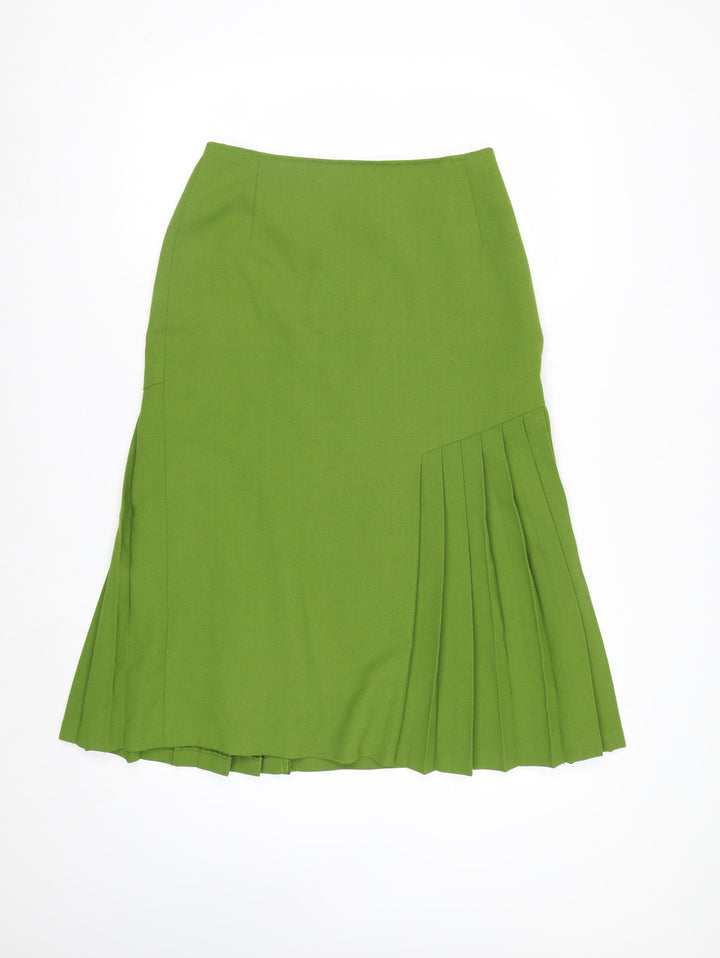 Jacques Vert Women’s Green Pleated Wool Blend Midi Skirt Size 12