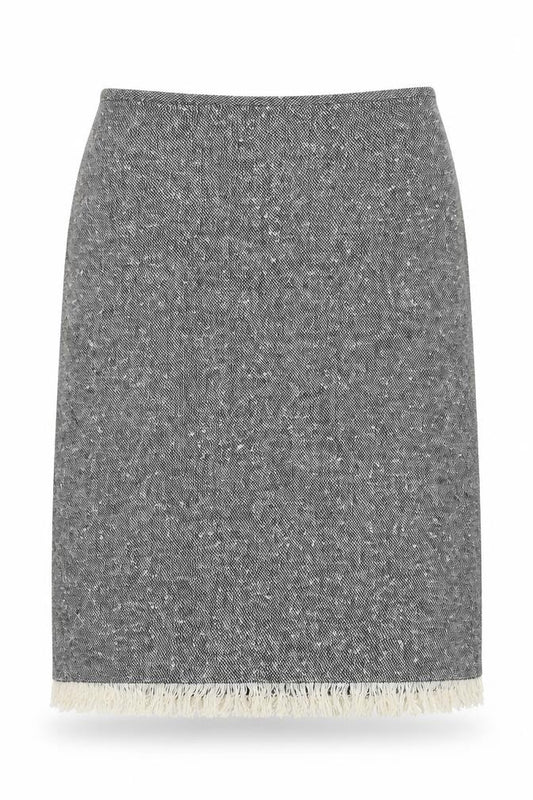 Front view of St Bernard Women’s Grey Tweed Wool Blend Pencil Skirt, size UK 14
