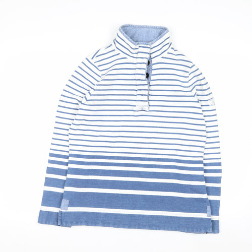 Joules Women Blue White Striped Cotton Henley Sweatshirt UK 12