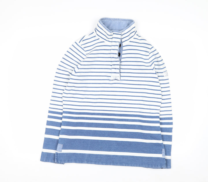 Joules Women Blue White Striped Cotton Henley Sweatshirt UK 12