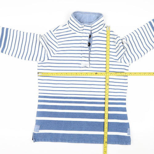 Joules Women Blue White Striped Cotton Henley Sweatshirt UK 12