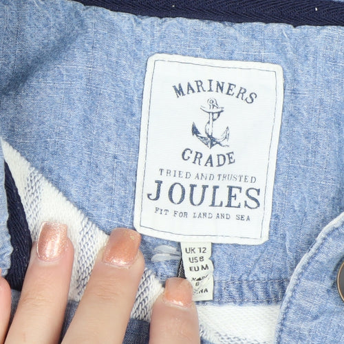 Joules Women Blue White Striped Cotton Henley Sweatshirt UK 12