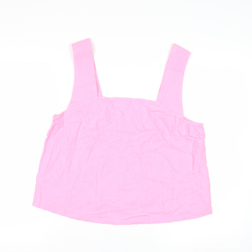 Marks and Spencer Women's Pink Linen Blend Square Neck Tank Top Size 12