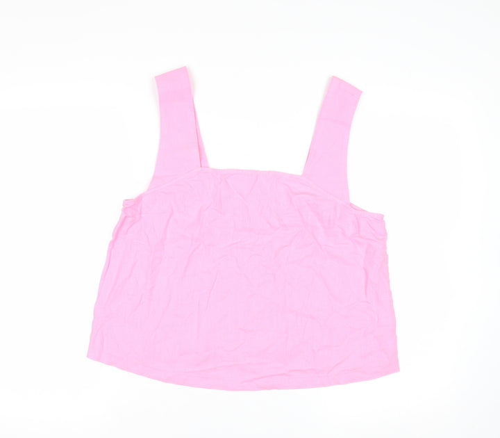 Marks and Spencer Women's Pink Linen Blend Square Neck Tank Top Size 12