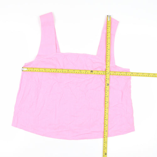 Marks and Spencer Women's Pink Linen Blend Square Neck Tank Top Size 12
