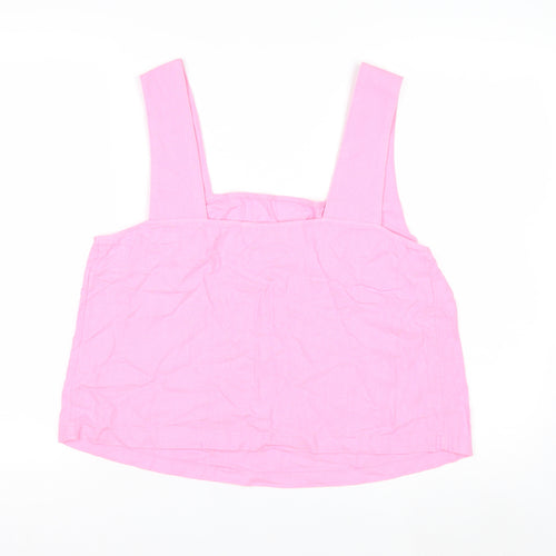 Marks and Spencer Women's Pink Linen Blend Square Neck Tank Top Size 12