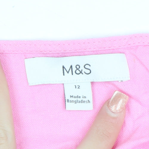 Marks and Spencer Women's Pink Linen Blend Square Neck Tank Top Size 12