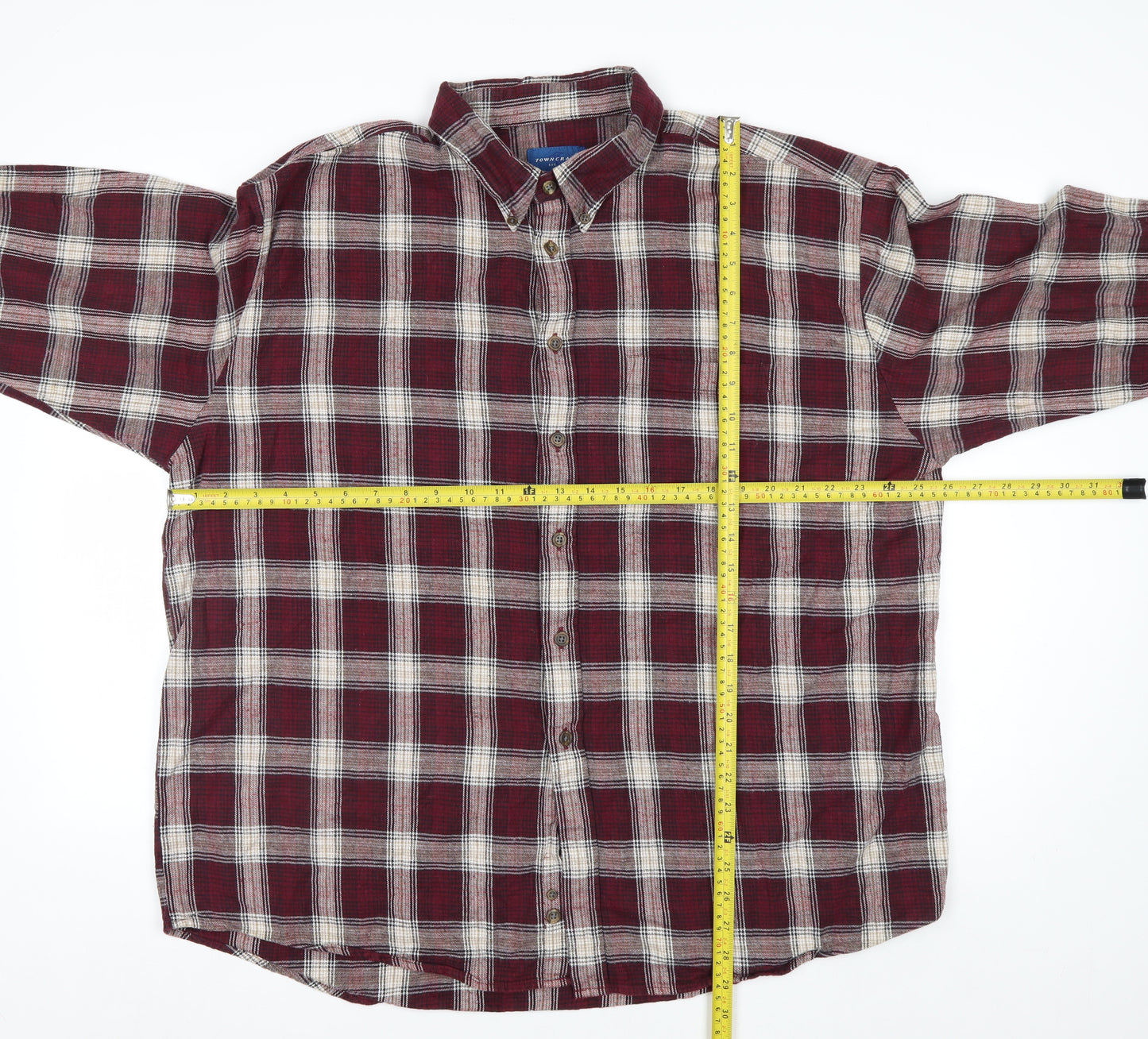 Towncraft Men's Red Plaid Flannel Button-Up Shirt XL