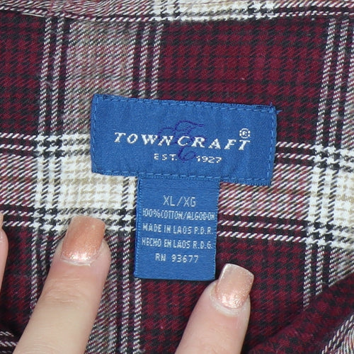 Towncraft Men's Red Plaid Flannel Button-Up Shirt XL