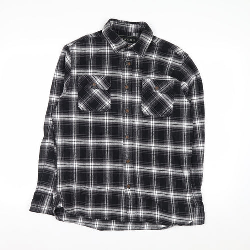 JACHS New York Mens Black Check Flannel Long Sleeve Shirt M