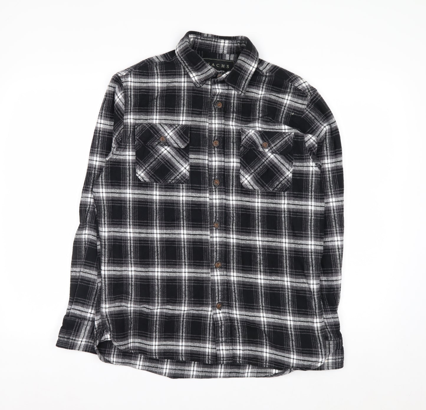 JACHS New York Mens Black Check Flannel Long Sleeve Shirt M
