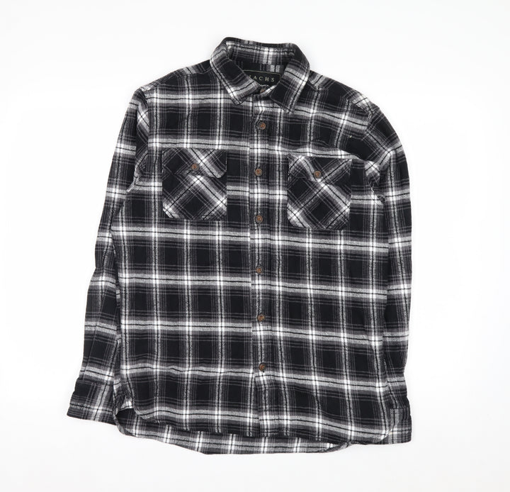 JACHS New York Mens Black Check Flannel Long Sleeve Shirt M